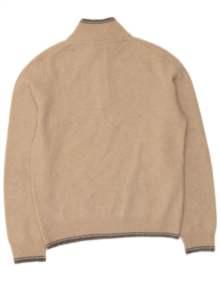 Henry Cottons Mens Zip Neck Jumper Sweater Medium Beige Striped Virgin Wool