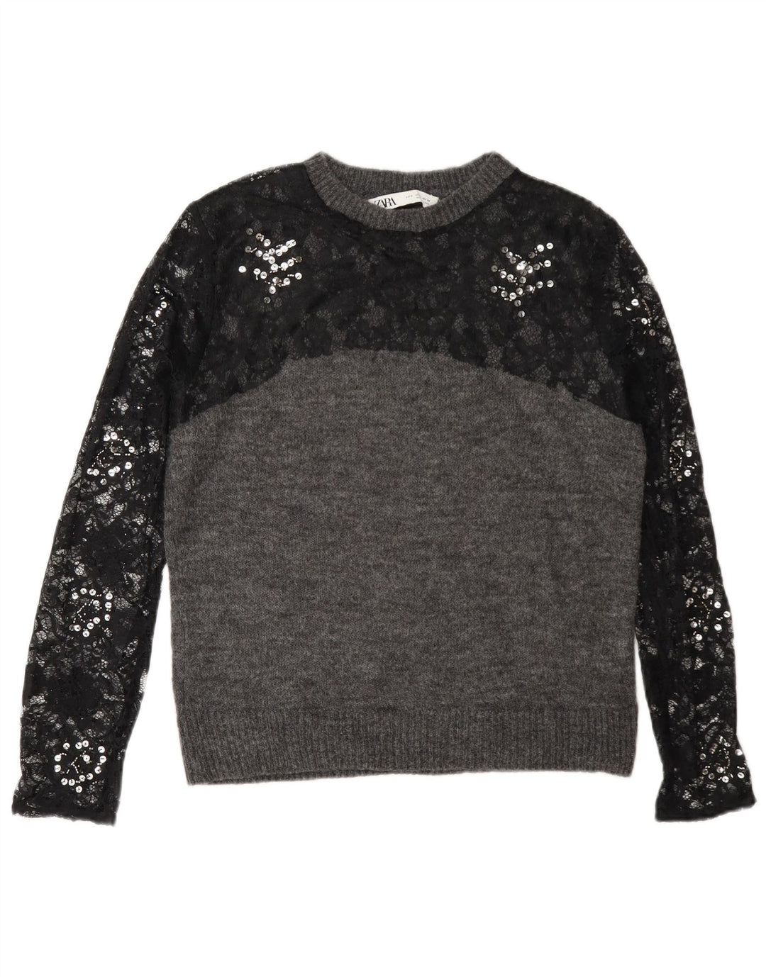 Zara Womens Crew Neck Jumper Sweater UK 10 Small Grey Colourblock