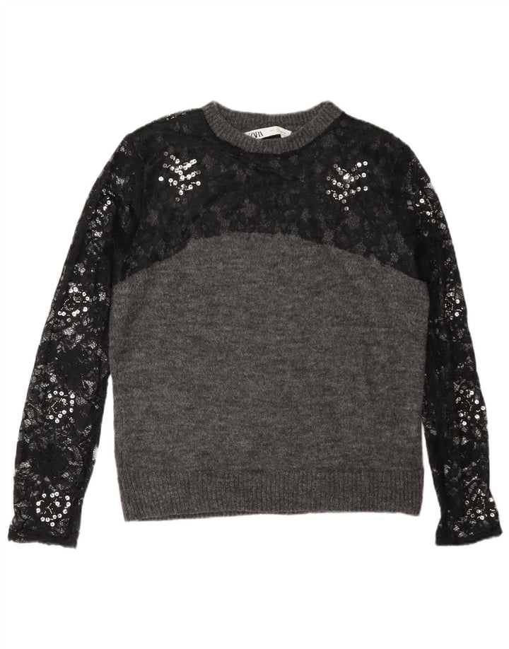 Zara Womens Crew Neck Jumper Sweater UK 10 Small Grey Colourblock