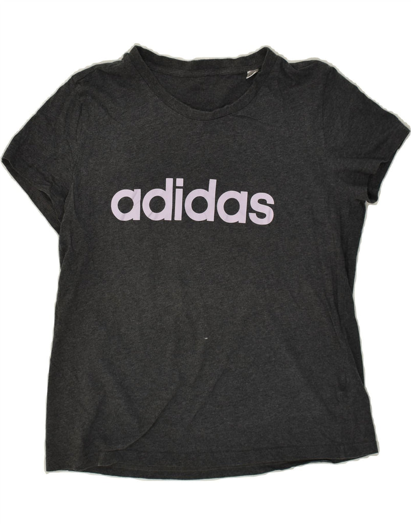 ADIDAS Womens Graphic T-Shirt Top UK 14 Medium Grey Cotton | Vintage Adidas | Thrift | Second-Hand Adidas | Used Clothing | Messina Hembry 