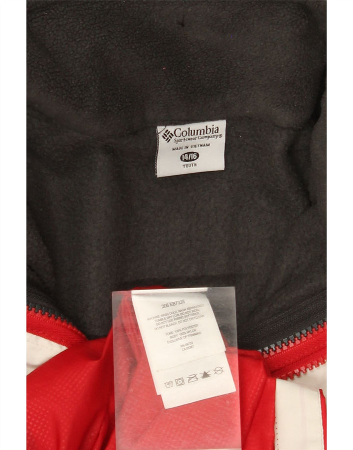 COLUMBIA Boys Hooded Windbreaker Jacket 14-15 Years Red Colourblock