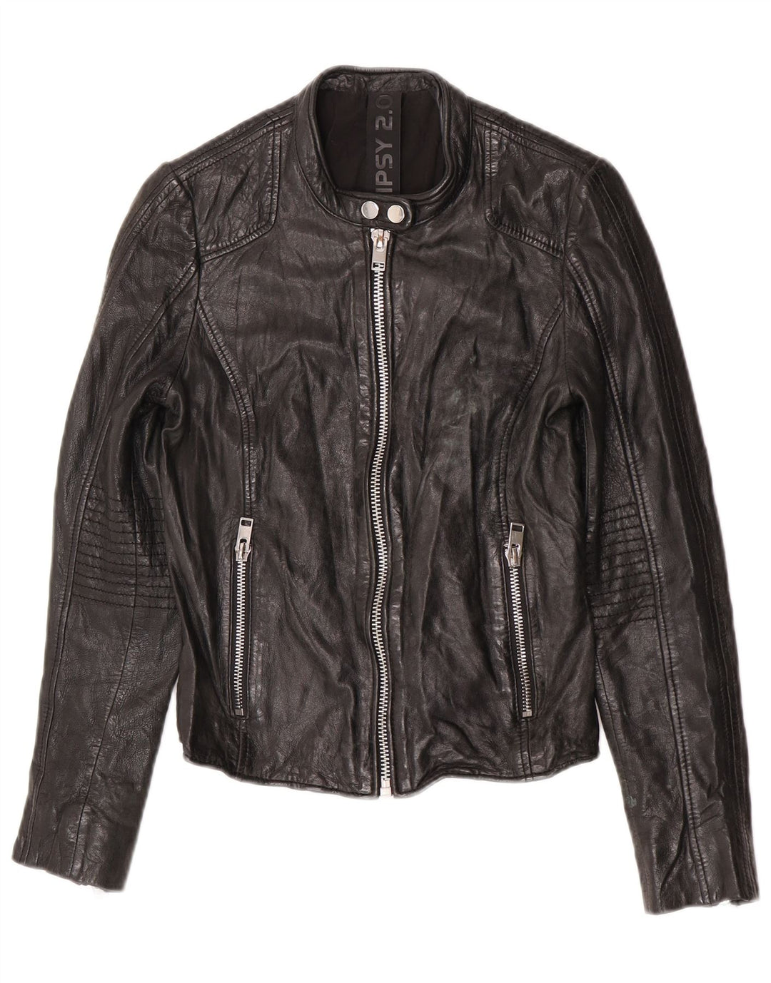 Gipsy Womens Leather Racer Jacket UK 10 Small Black Leather