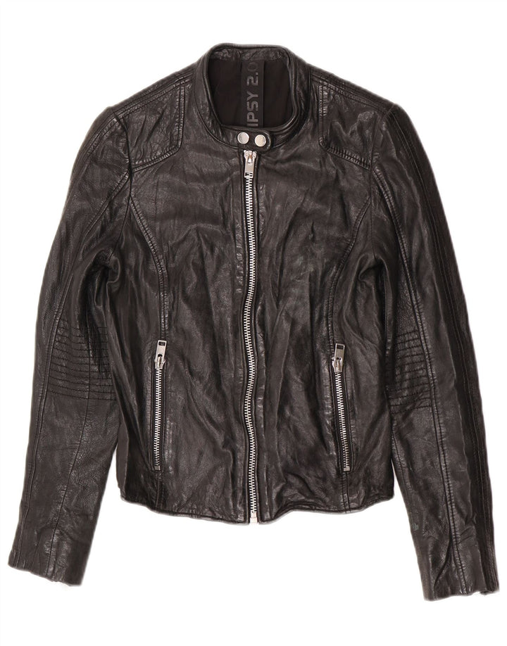 Gipsy Womens Leather Racer Jacket UK 10 Small Black Leather