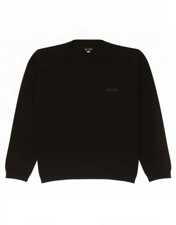Armani Jeans Mens V-Neck Jumper Sweater Large Black Cotton