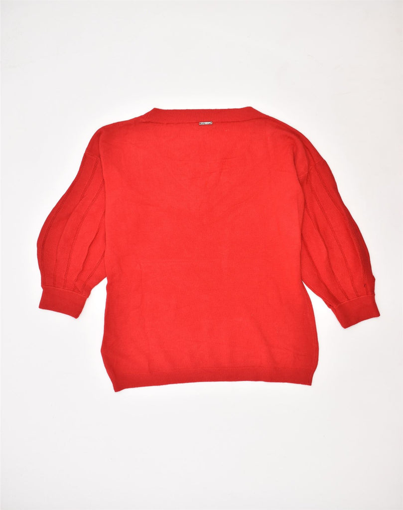 LIU JO Womens Knit 3/4 Sleeve Blouse Top UK 10 Small Red Viscose | Vintage | Thrift | Second-Hand | Used Clothing | Messina Hembry 