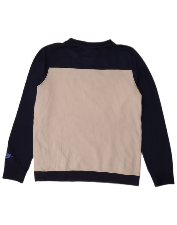 Nike Boys Graphic Sweatshirt Jumper 13-14 Years XL Navy Blue Colourblock