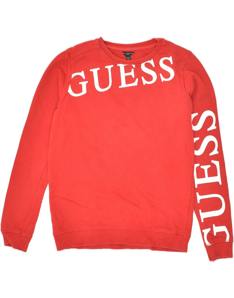 GUESS Boys Graphic Sweatshirt Jumper 11-12 Years Red Cotton | Vintage Guess | Thrift | Second-Hand Guess | Used Clothing | Messina Hembry 