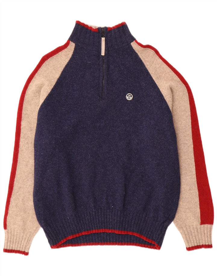 North Sails Mens Zip Neck Jumper Sweater Medium Navy Blue Colourblock Wool