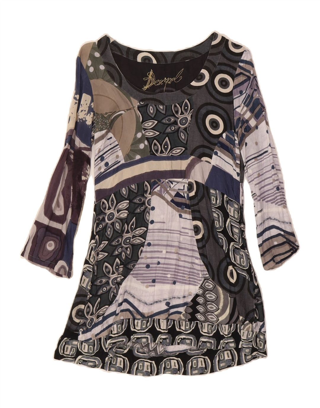 DESIGUAL Womens 3/4 Sleeve A-Line Dress UK 10 Small Multicoloured Vintage Desigual and Second-Hand Desigual from Messina Hembry 