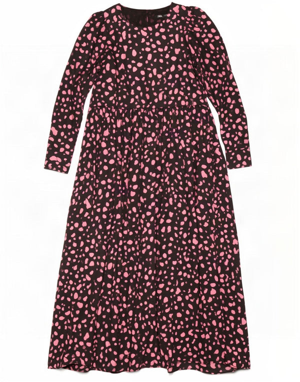 Zara Womens Long Sleeve Maxi Dress UK 12 Medium Black Spotted Polyester