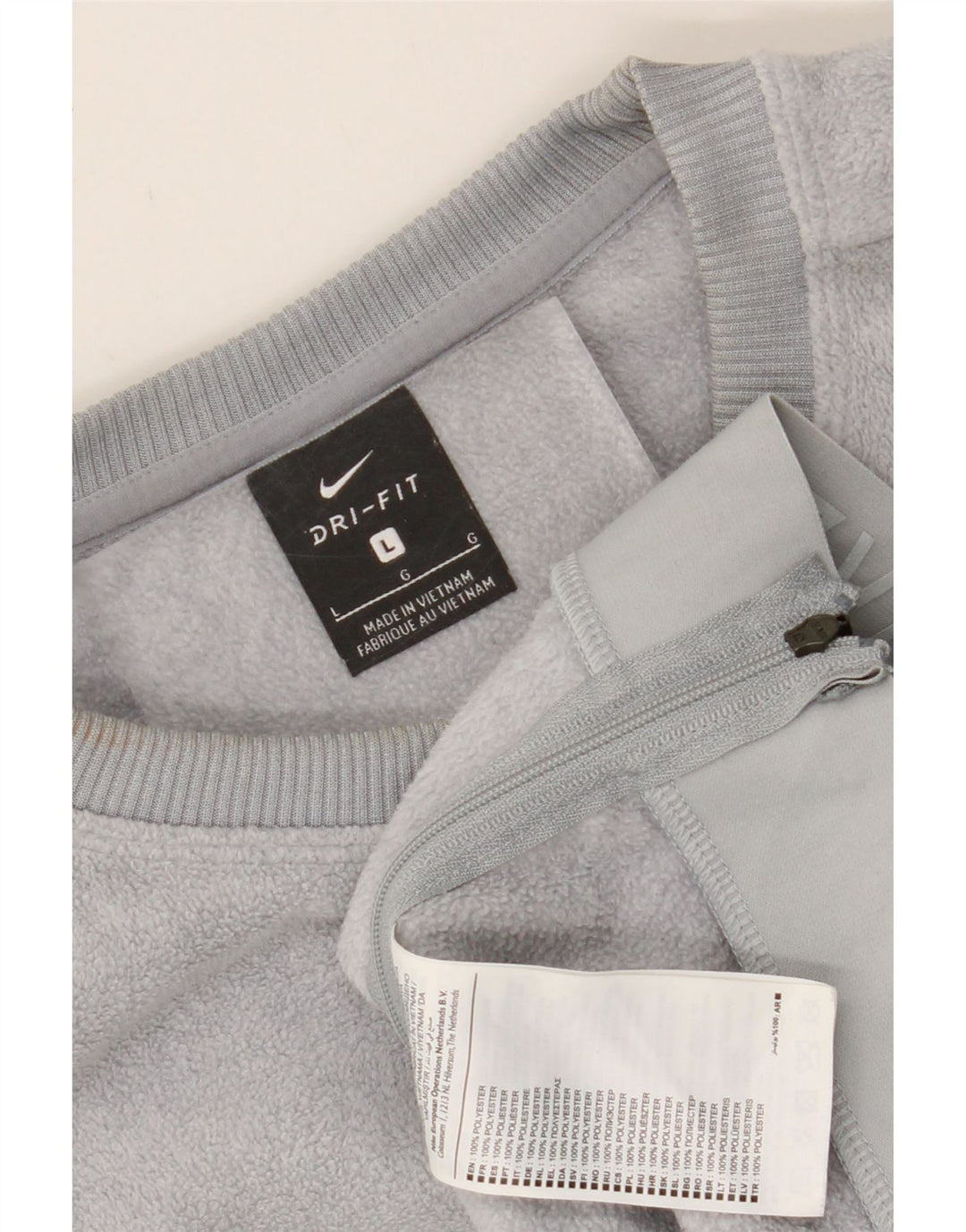 NIKE Womens Dri Fit Oversized Graphic Fleece Jumper UK 16 Large Grey Vintage Nike and Second-Hand Nike from Messina Hembry 