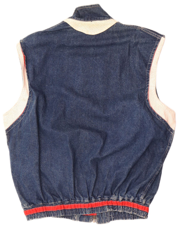Vintage Mens Denim Gilet UK 40 Large Blue Colourblock