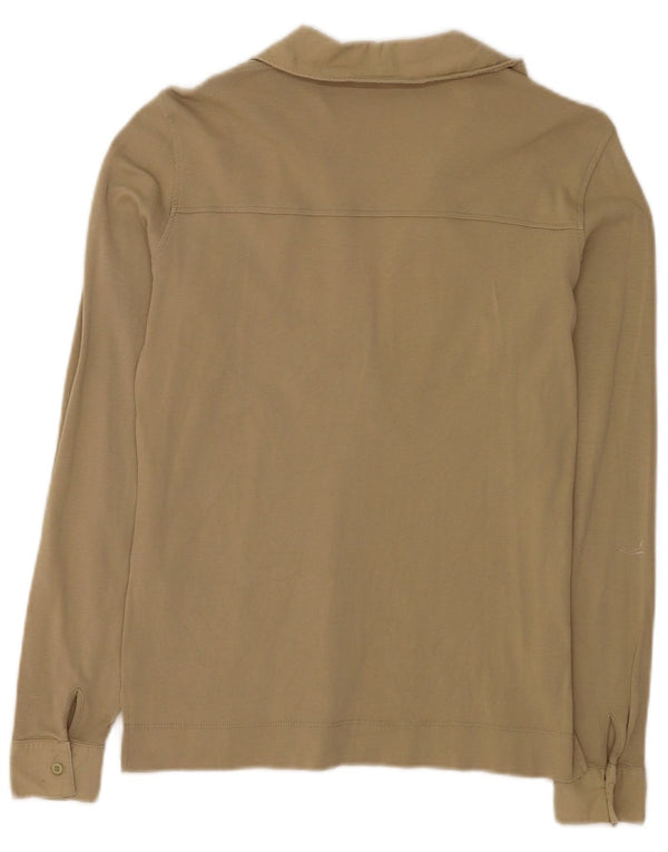Reiss Womens Long Sleeve Polo Shirt UK 14 Medium Beige Cotton