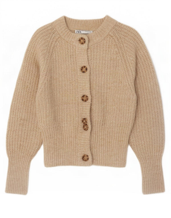 Zara Womens Cardigan Sweater UK 12 Medium Beige Polyester