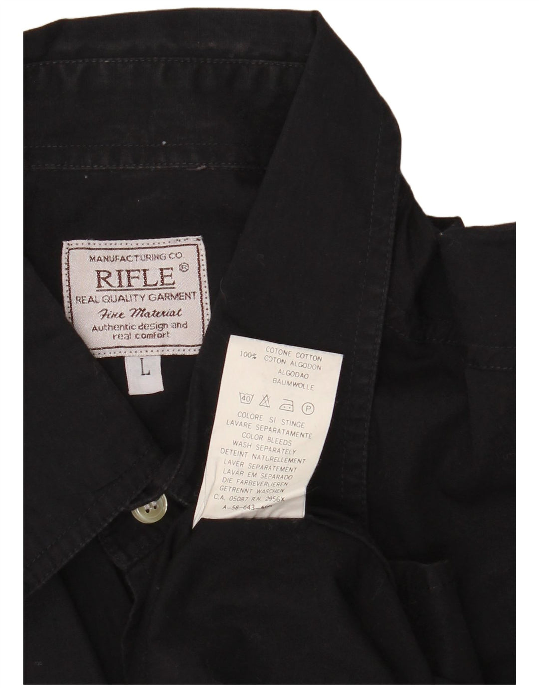 Rifle Mens Short Sleeve Shirt Large Black Cotton