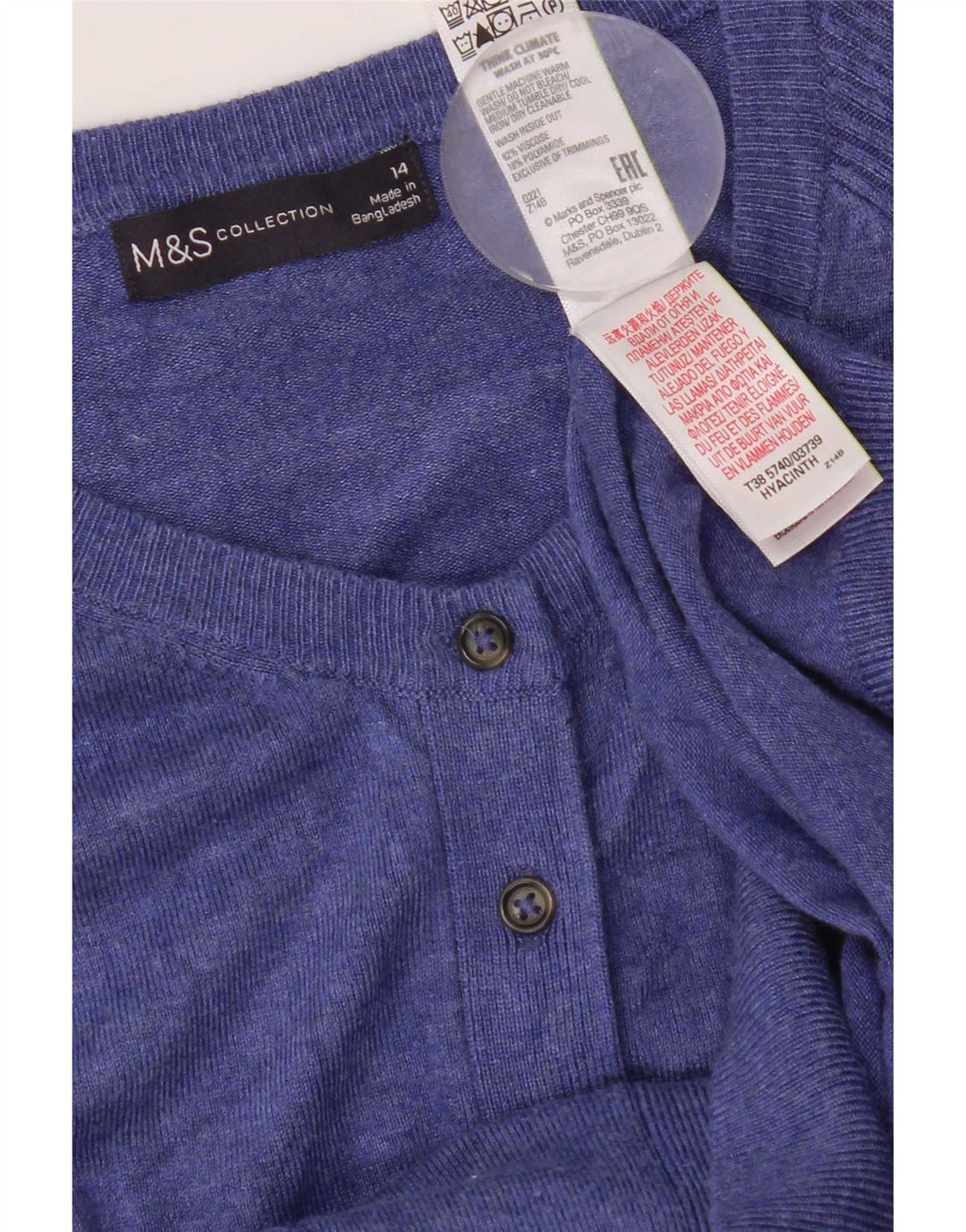 Marks & Spencer Womens Cardigan Sweater UK 14 Medium Blue Viscose