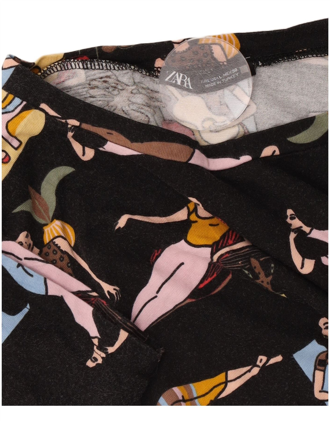Zara Womens Graphic T-Shirt Top UK 16 Large Black