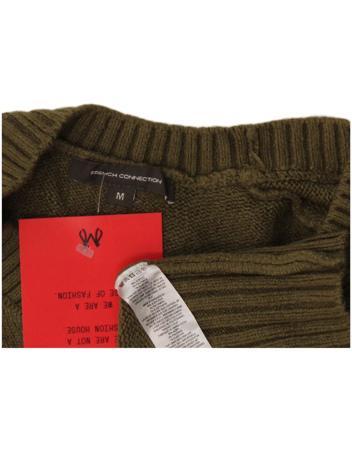 French Connection Womens Crop Cardigan Sweater UK 14 Medium Khaki Acrylic