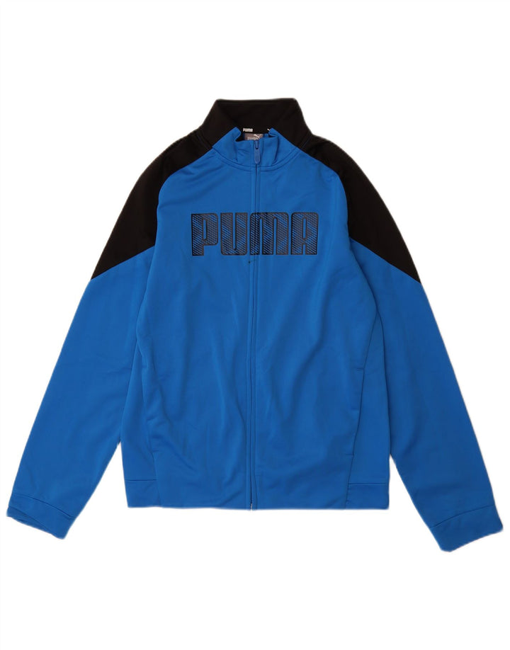 PUMA Boys Graphic Tracksuit Top Jacket 13-14 Years Blue Colourblock