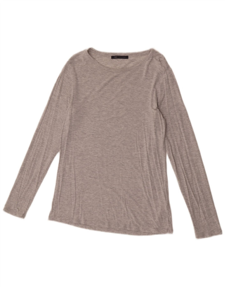 Marks & Spencer Womens Top Long Sleeve UK 14 Medium Grey Modal