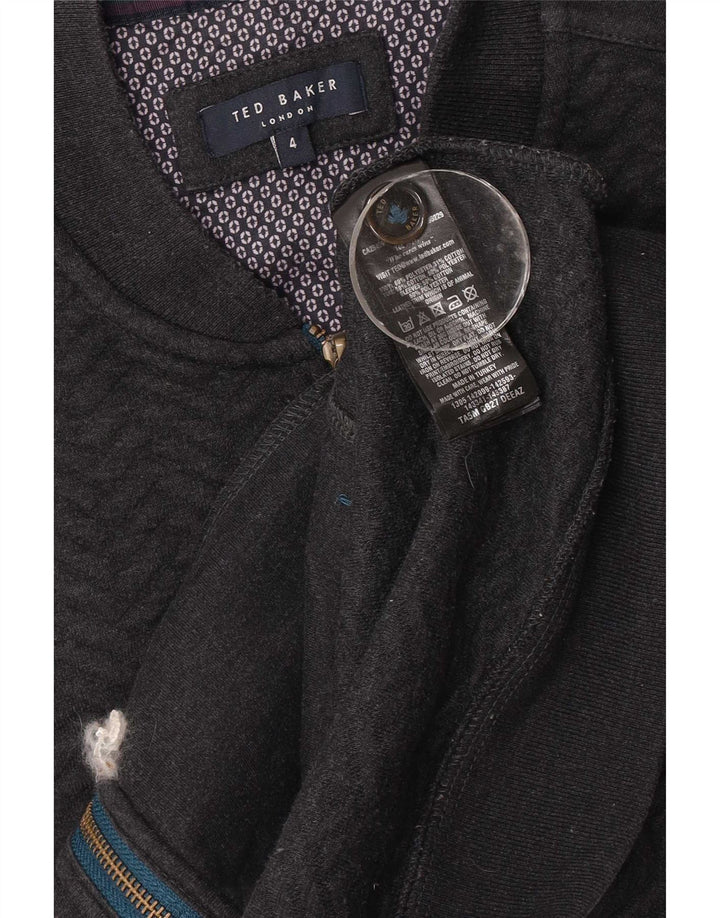 Ted Baker Mens Tracksuit Top Jacket Size 4 Large Grey Herringbone Polyester