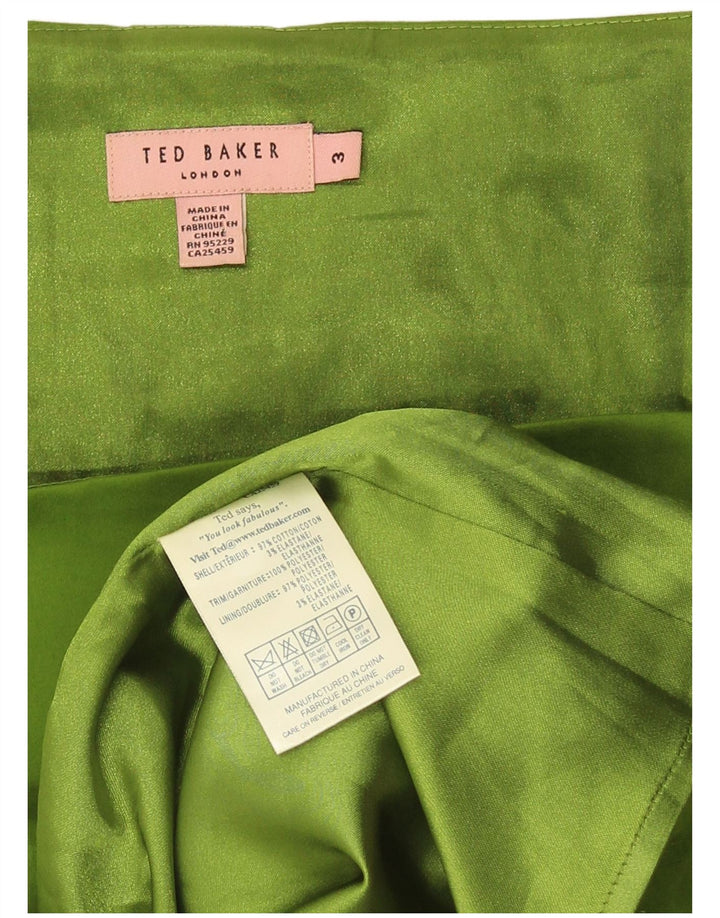 Ted Baker Womens Ruffle Sleeveless Sheath Dress Size 3 Medium Green Cotton