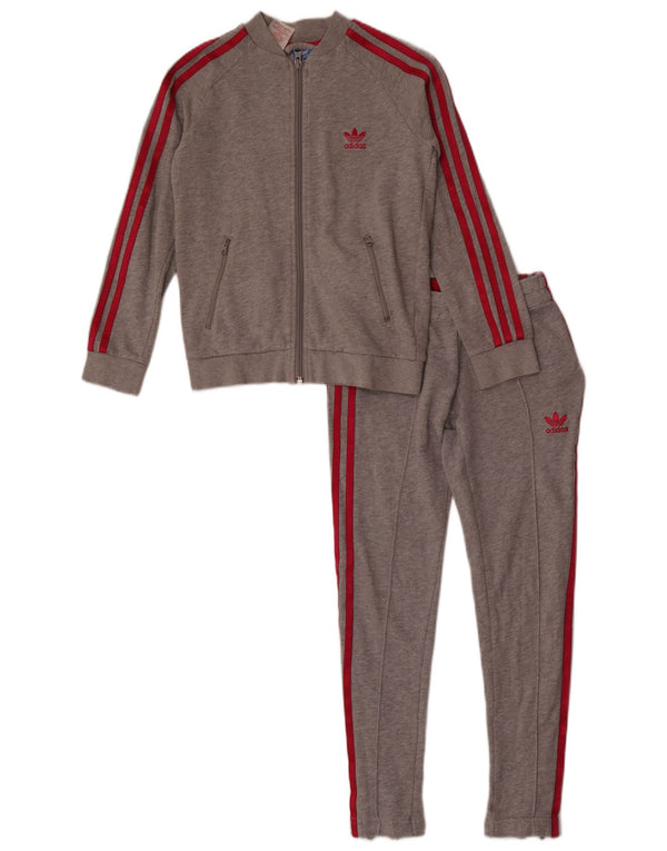 Adidas Girls Graphic Full Tracksuit 9-10 Years Grey Cotton