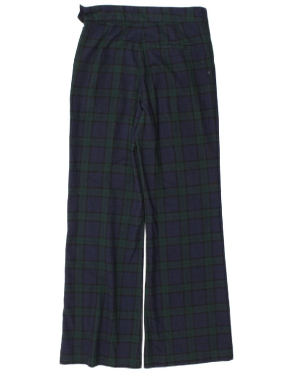 Zara Womens Wide Leg Chino Trousers XS W24 L30 Navy Blue Plaid Polyester
