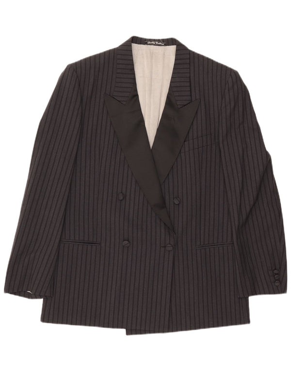 Fila Womens Double Breasted Blazer Jacket IT 52 2XL Black Pinstripe Wool