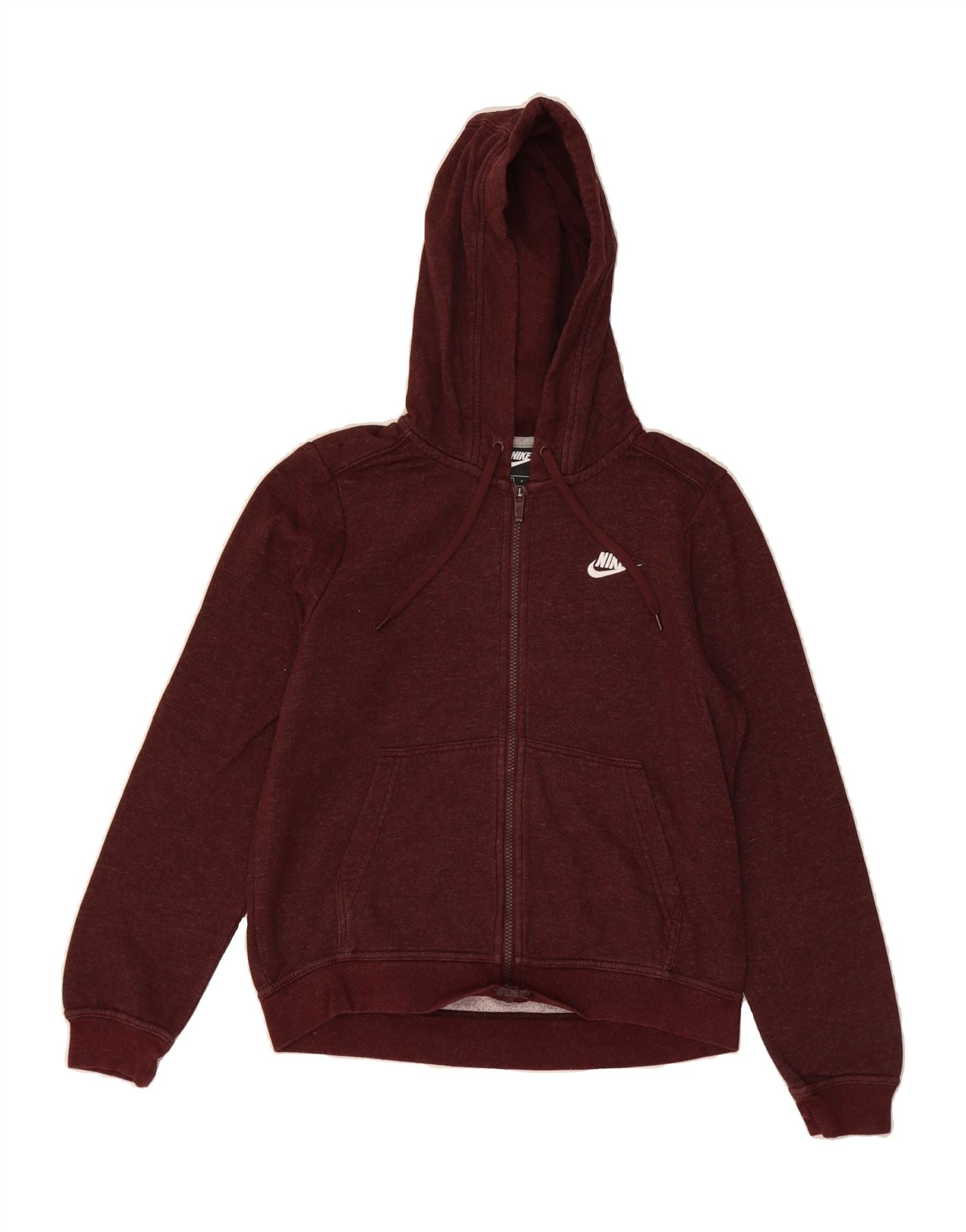 NIKE Womens Zip Hoodie Sweater UK 10 Small Burgundy Cotton