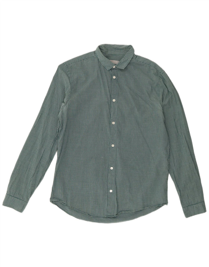 Cos Mens Shirt Medium Green Gingham Cotton