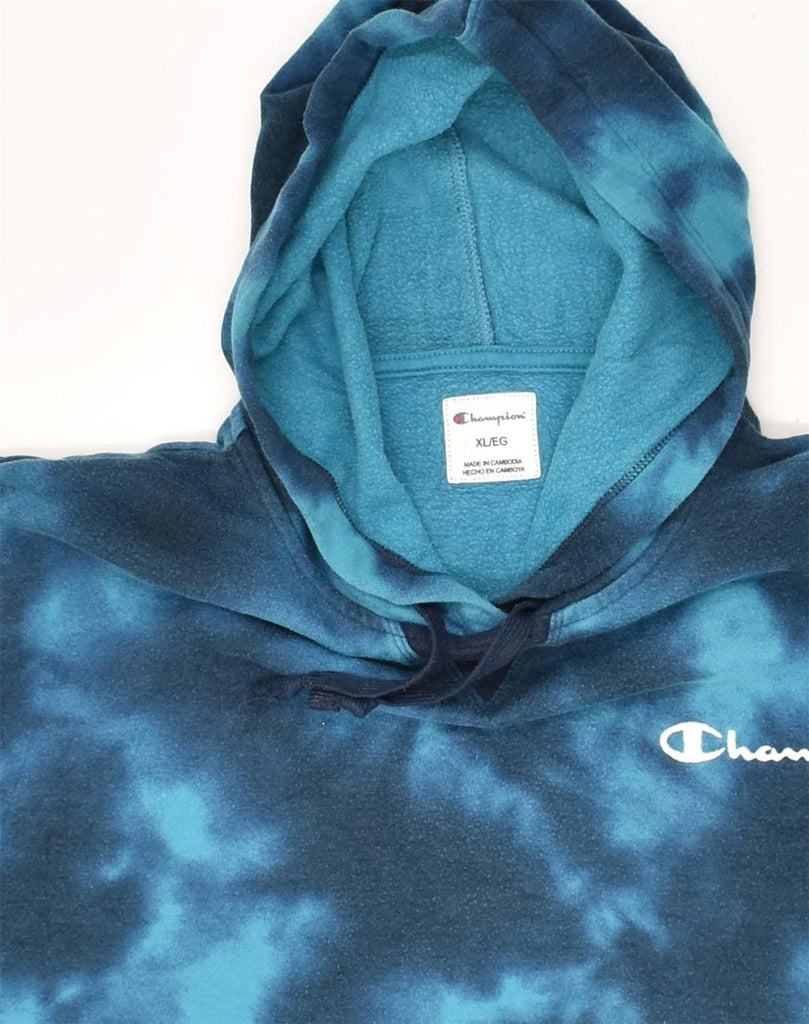 CHAMPION Womens Hoodie Jumper UK 18 XL Blue Tie Dye Cotton | Vintage Champion | Thrift | Second-Hand Champion | Used Clothing | Messina Hembry 