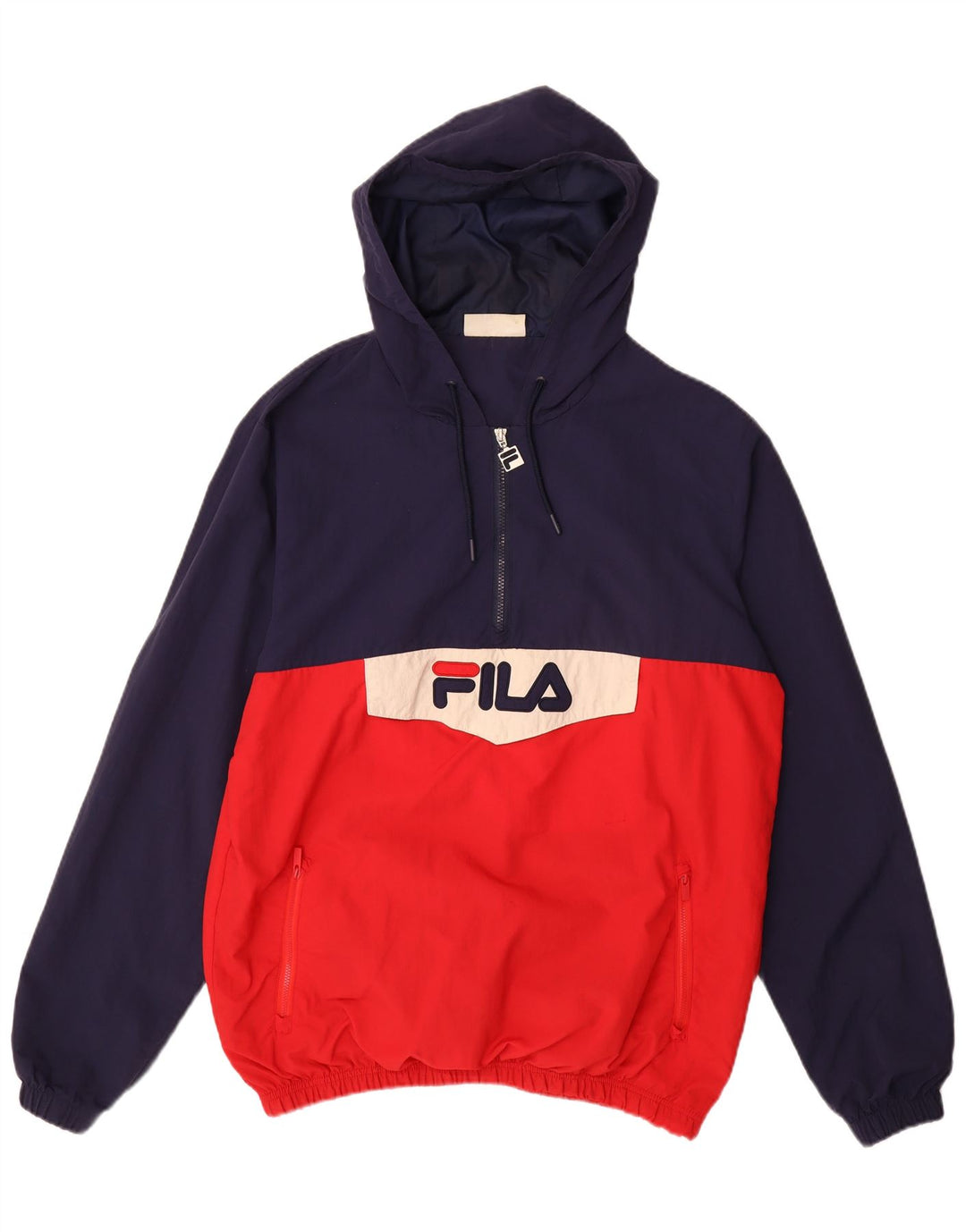 FILA Mens Graphic Hooded Anorak Jacket UK 40 Large Navy Blue Colourblock