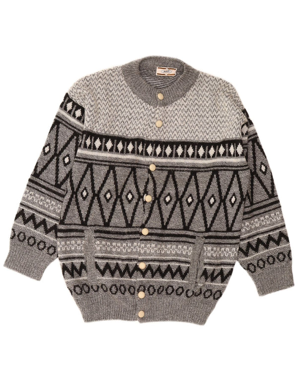 Vintage Mens Cardigan Sweater Large Grey Argyle/Diamond