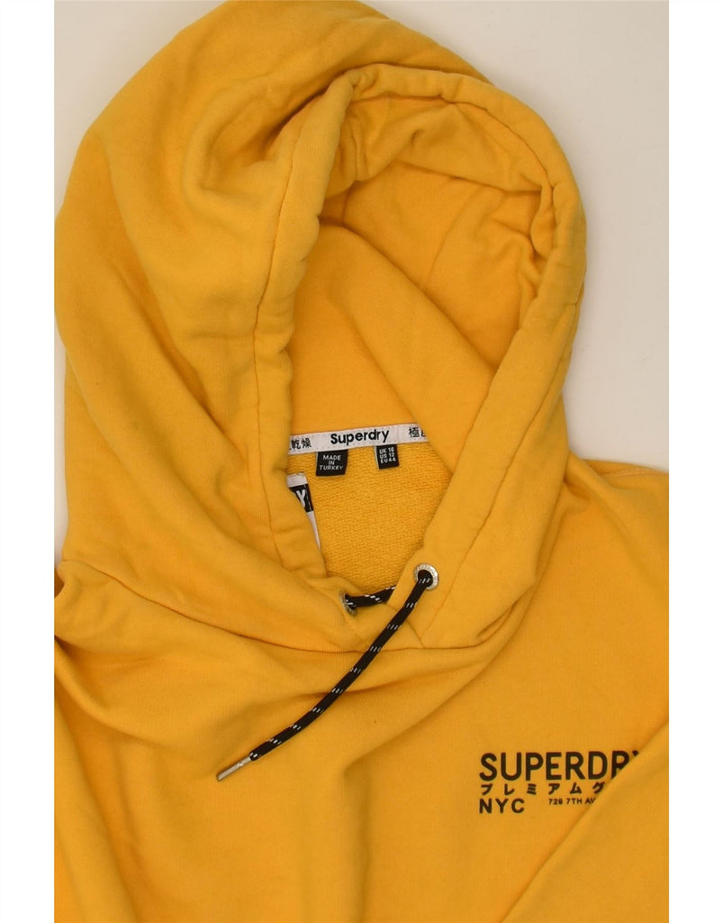 SUPERDRY Womens Oversized Graphic Hoodie Jumper UK 16 Large Yellow Cotton | Vintage Superdry | Thrift | Second-Hand Superdry | Used Clothing | Messina Hembry 