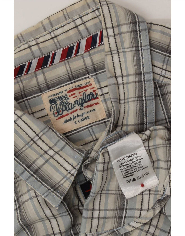 Wrangler Mens Short Sleeve Shirt XL Grey Check Cotton
