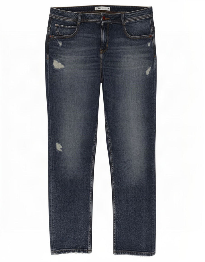 Zara Womens Distressed Slim Jeans EU 40 Medium W30 L28 Blue Cotton