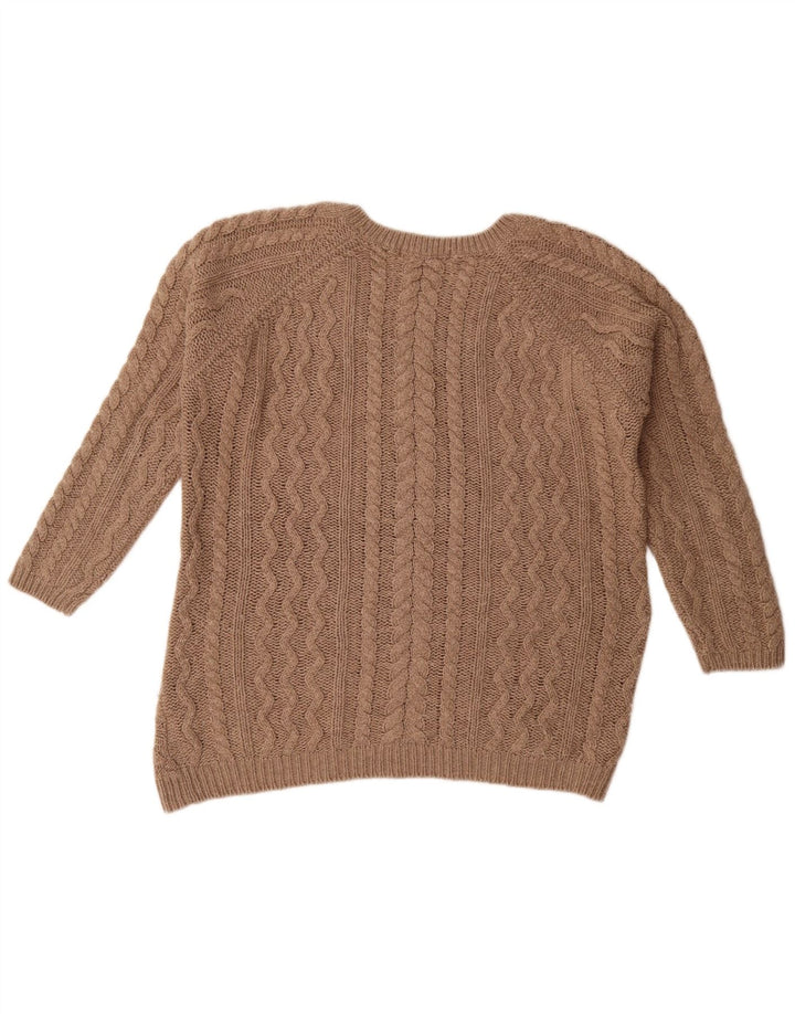 Marks & Spencer Womens Oversized Crew Neck Jumper Sweater UK 14 Large Brown