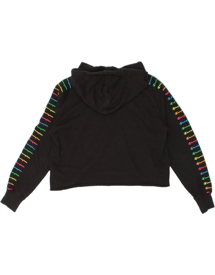 CHAMPION Womens Oversized Crop Hoodie Jumper UK 10 Small Black Vintage Champion and Second-Hand Champion from Messina Hembry 