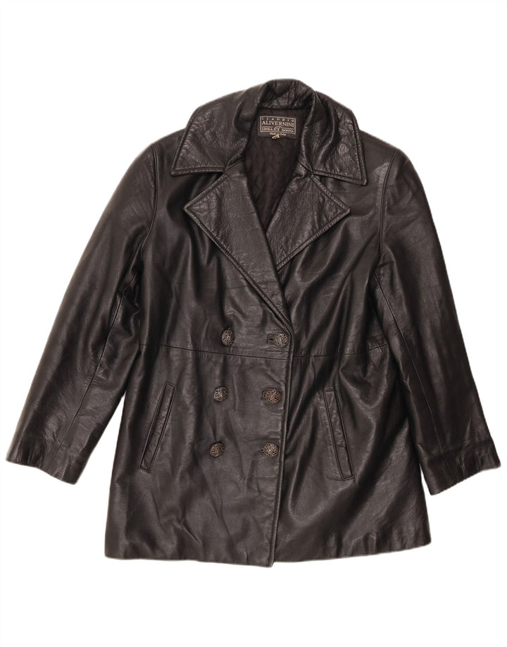 Linea Donna Womens Double Breasted Leather Coat IT 42 Medium Black