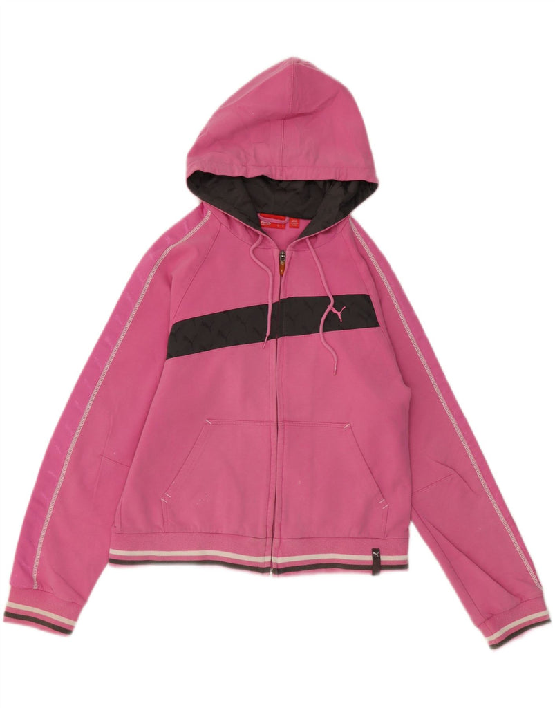 PUMA Womens Graphic Zip Hoodie Sweater UK 12 Medium  Pink Colourblock Vintage Puma and Second-Hand Puma from Messina Hembry 