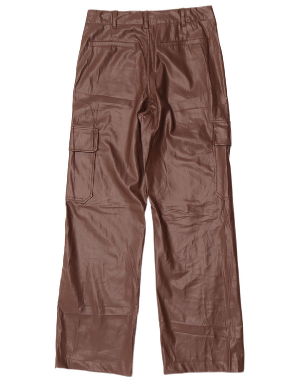 Zara Womens Cargo Faux Leather Trousers Small W26 L31 Brown