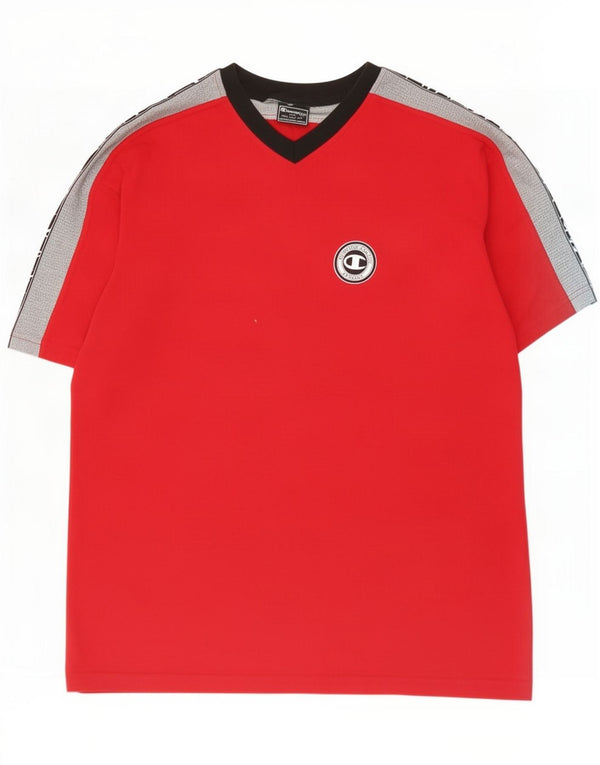 Champion Mens Graphic T-Shirt Top Large Red Colourblock Cotton