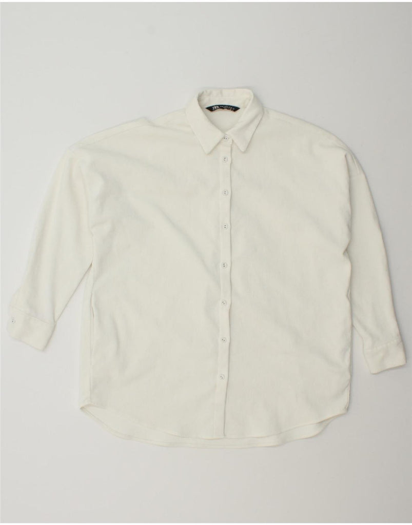 ZARA Womens Oversized Corduroy Shirt UK 6 XS White Polyester Vintage Zara and Second-Hand Zara from Messina Hembry 