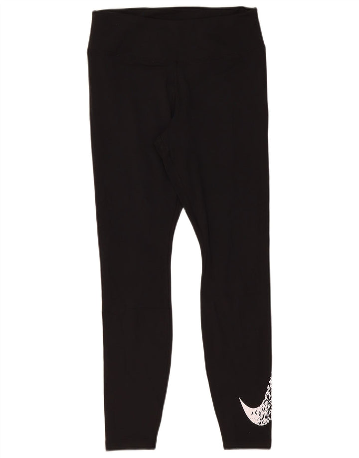 NIKE Womens Dri Fit Graphic Leggings UK 12 Medium Black Polyester