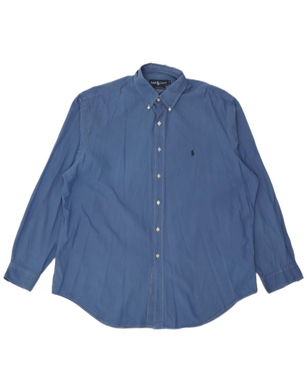 RALPH LAUREN Mens Yarmouth Loose Fit Shirt Size 17 XL Blue Cotton
