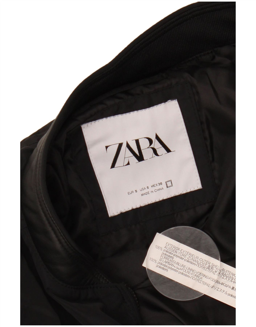 ZARA Mens Bomber Jacket UK 36 Small Black Polyester