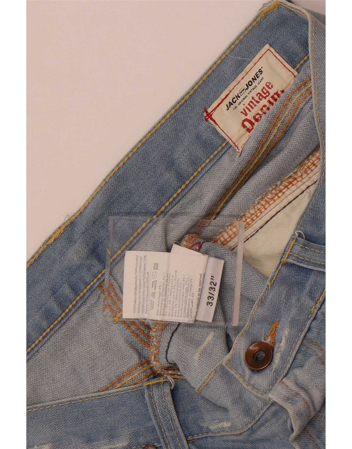 Jack & Jones Mens Distressed Bootcut Jeans W33 L32 Blue Cotton