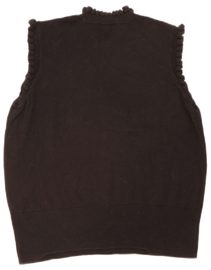 Oasis Womens Ruffle Vest Tank Top UK 16 Large Black Cotton