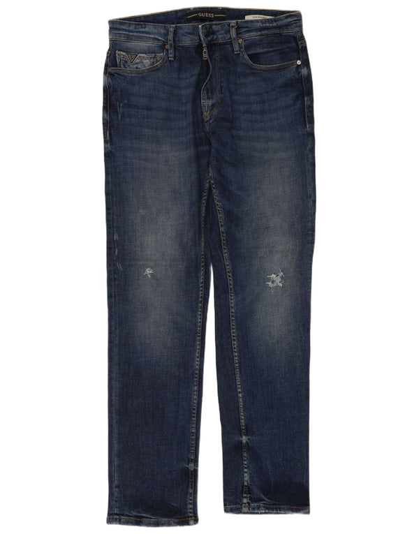 Guess Mens Distressed Slim Straight Jeans W33 L32 Blue